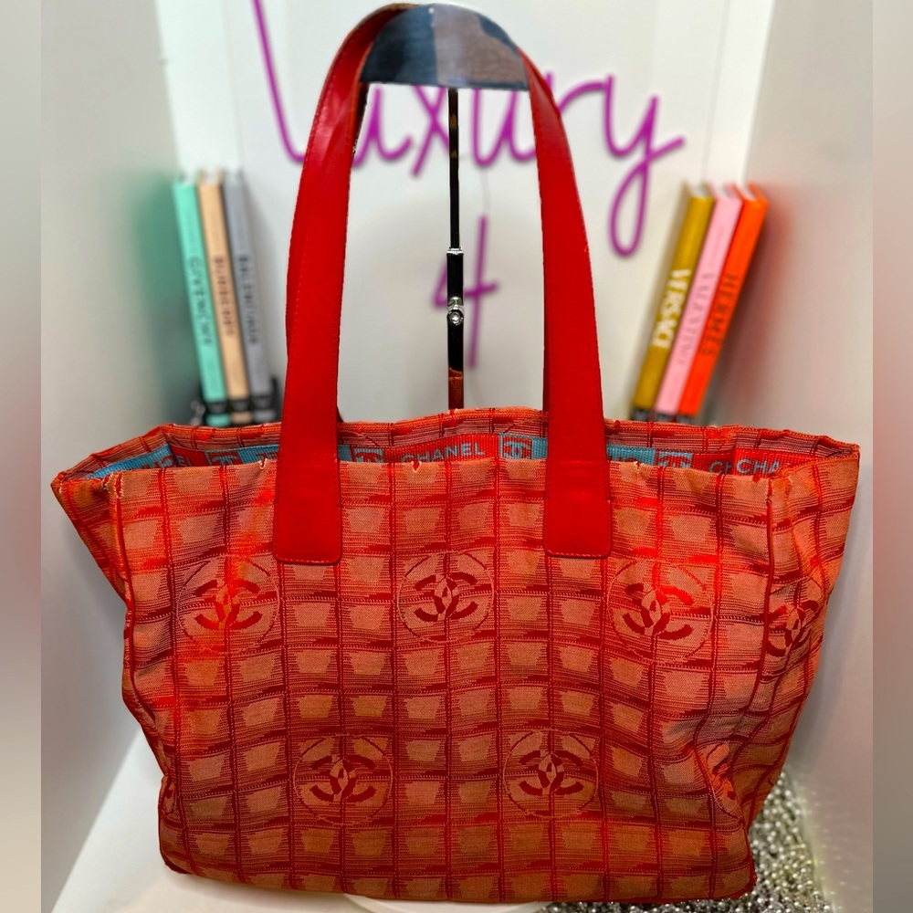 SOLD! Chanel Red Travel Ligne Nylon Tote w/Entrupy COA Fair Condition
